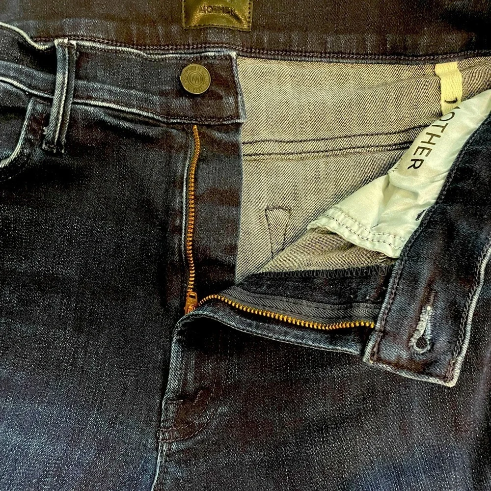 MOTHER The Hustler Ankle Fray Howling at the Disco Ball Dark Blue Denim Size 28 - Picture 9 of 14